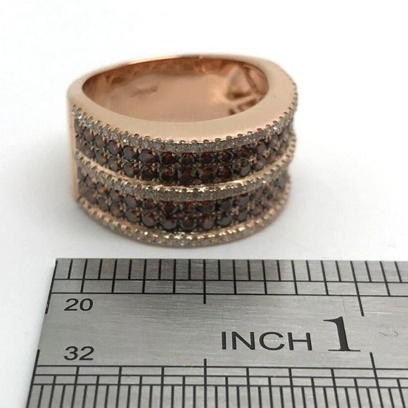 18k Rose Gold with Orange & White Round Brilliant Cut Diamonds Size 6.5 - Picture 7 of 9